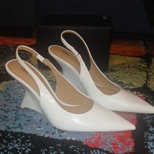 Zara White Patent Slingback Wedge Pumps
